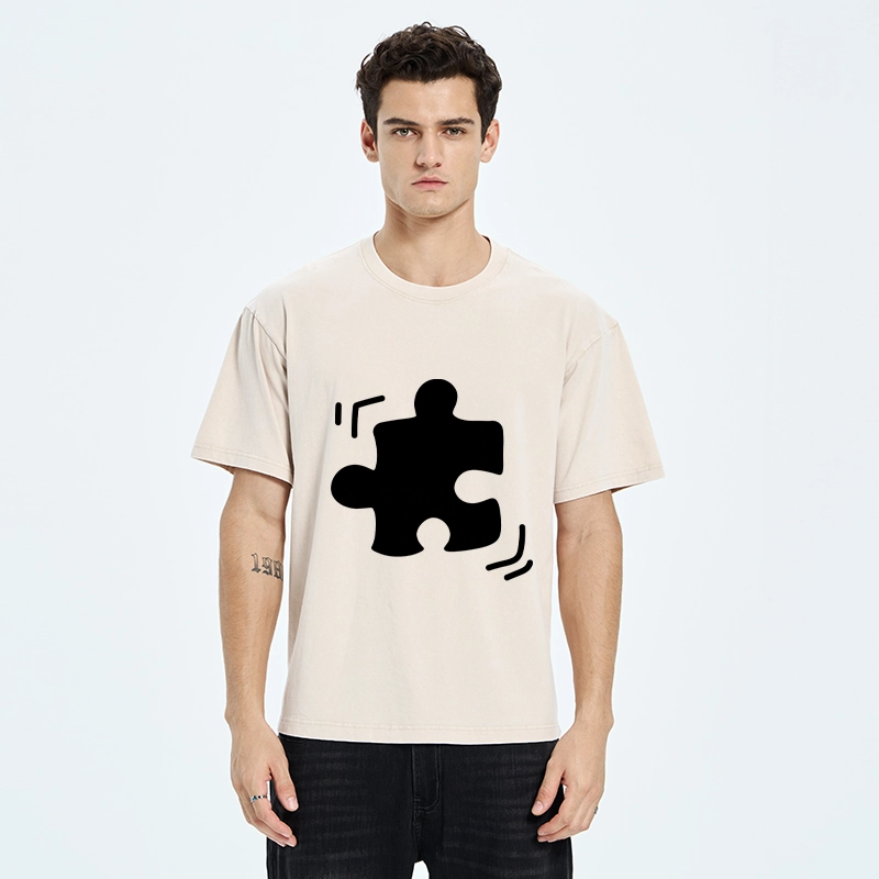 Magmoo Black Puzzle Piece Washed T-Shirt-Magmoo