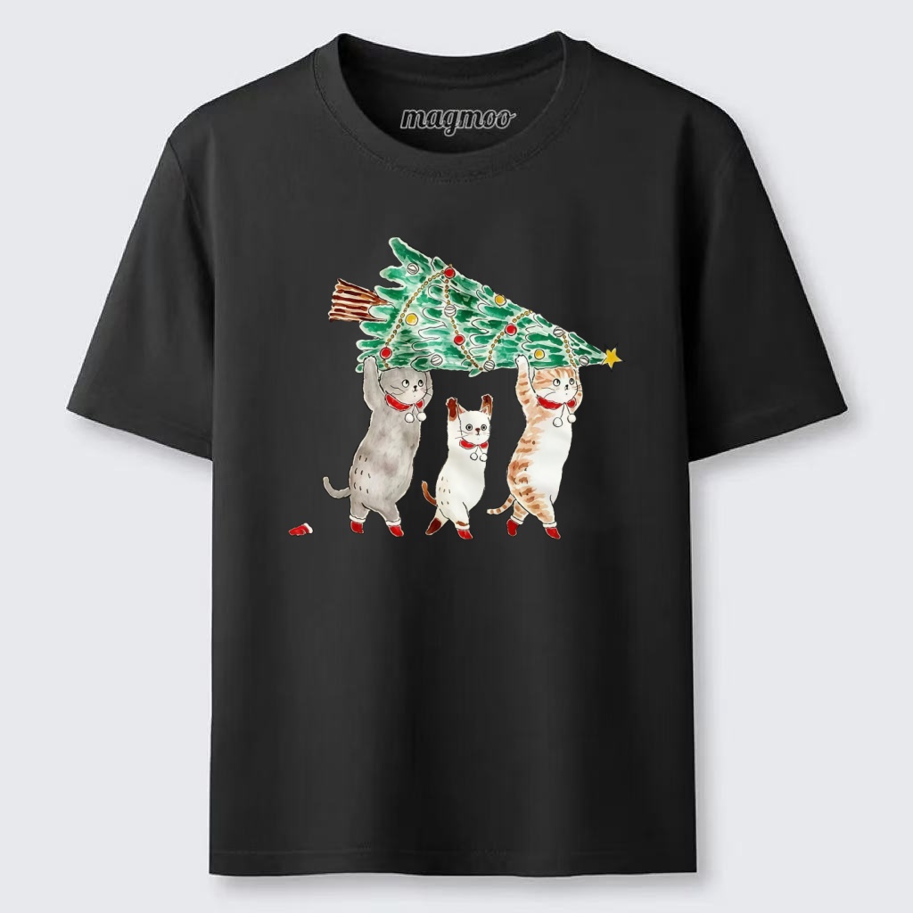 Magmoo Cats Carry Xmas Tree T-shirt