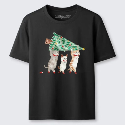 Magmoo Cats Carry Xmas Tree T-shirt