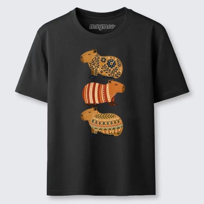 Magmoo Folk Floral Striped Capybara Trio Print Classic T-shirt