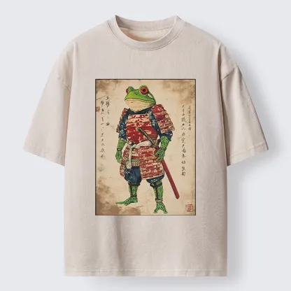 Magmoo Retro Frog Samurai Portrait Washed T-Shirt