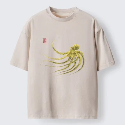 Magmoo Retro Octopus Japanese Washed T-Shirt-Magmoo