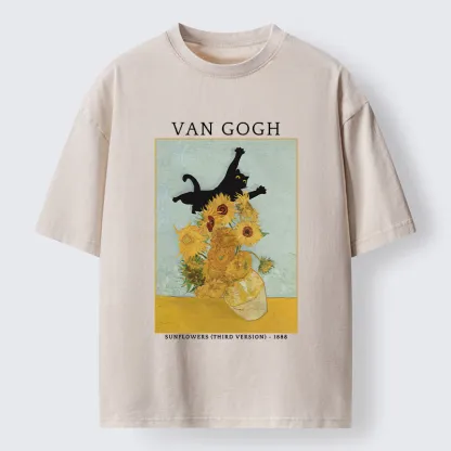 Magmoo Cat Attacks Vase Washed T-Shirt