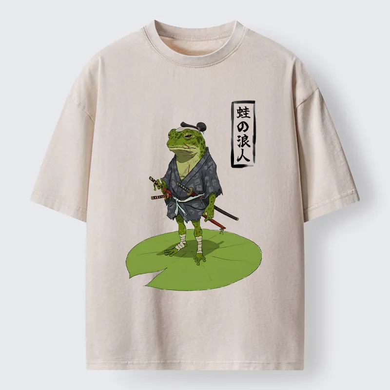 Magmoo Frog Japanese Samurai Washed T-Shirt