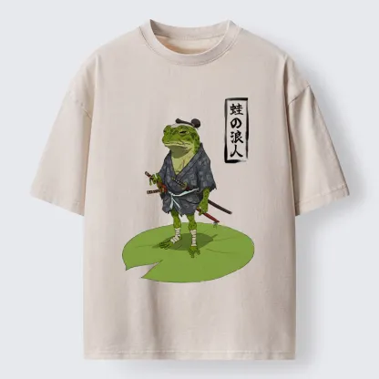 Magmoo Frog Japanese Samurai Washed T-Shirt