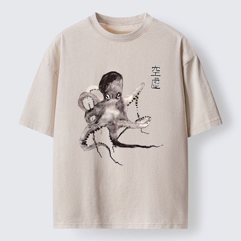 Magmoo Octopus Ink Painting Washed T-Shirt