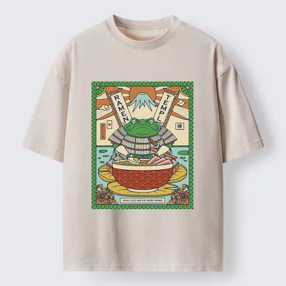 Magmoo Frog Samurai Eating Ramen Washed T-Shirt
