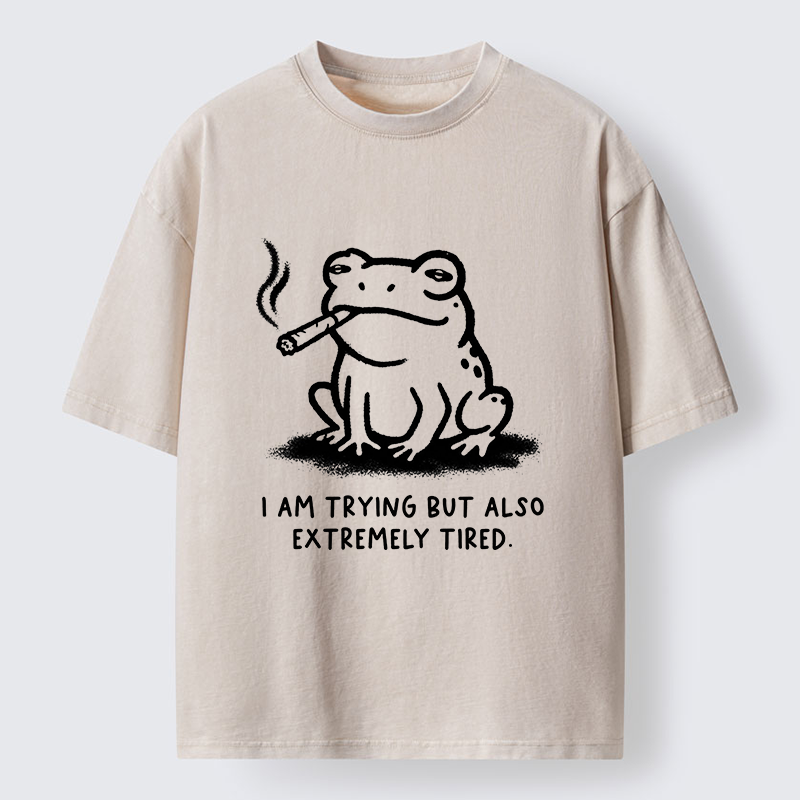 Magmoo Hardworking But Tired Frog Washed T-Shirt