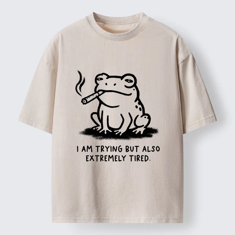 Magmoo Hardworking But Tired Frog Washed T-Shirt