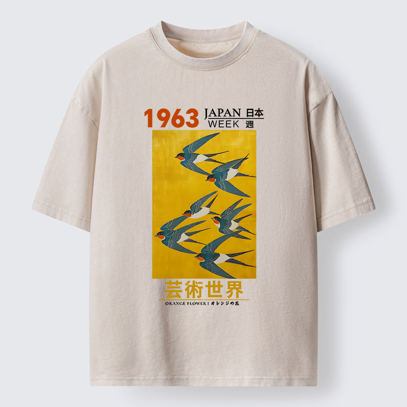 Magmoo Swallow Poster Washed T-Shirt-Magmoo