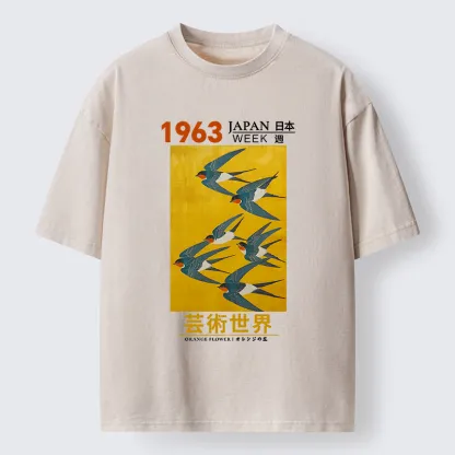 Magmoo Swallow Poster Washed T-Shirt-Magmoo