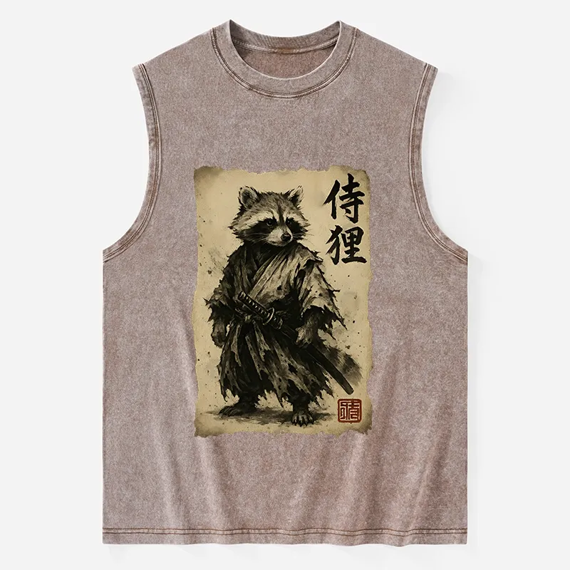 Magmoo Retro Raccoon Samurai Washed Tank