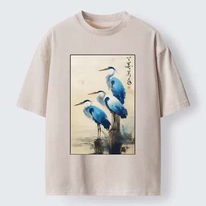 Magmoo Great Blue Heron Japan Washed T-Shirt-Magmoo