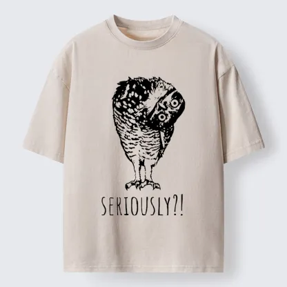 Magmoo Owl's Question Washed T-Shirt-Magmoo