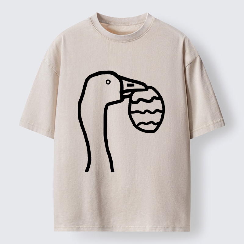 Magmoo Goose Carrying An Egg Washed T-Shirt-Magmoo