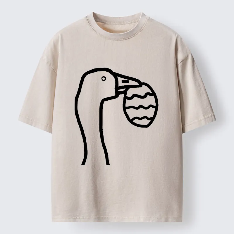 Magmoo Goose Carrying An Egg Washed T-Shirt-Magmoo