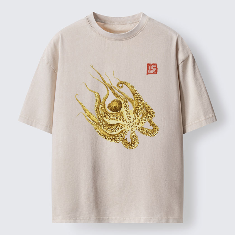 Magmoo Golden Octopus Washed T-Shirt-Magmoo
