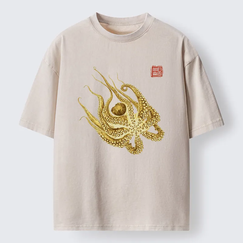 Magmoo Golden Octopus Washed T-Shirt-Magmoo