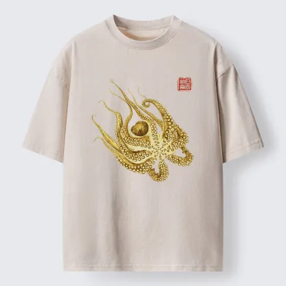 Magmoo Golden Octopus Washed T-Shirt-Magmoo