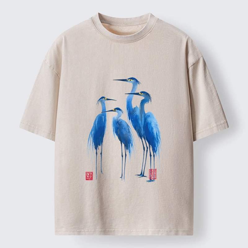 Magmoo Flocks Of Great Blue Herons Washed T-Shirt-Magmoo