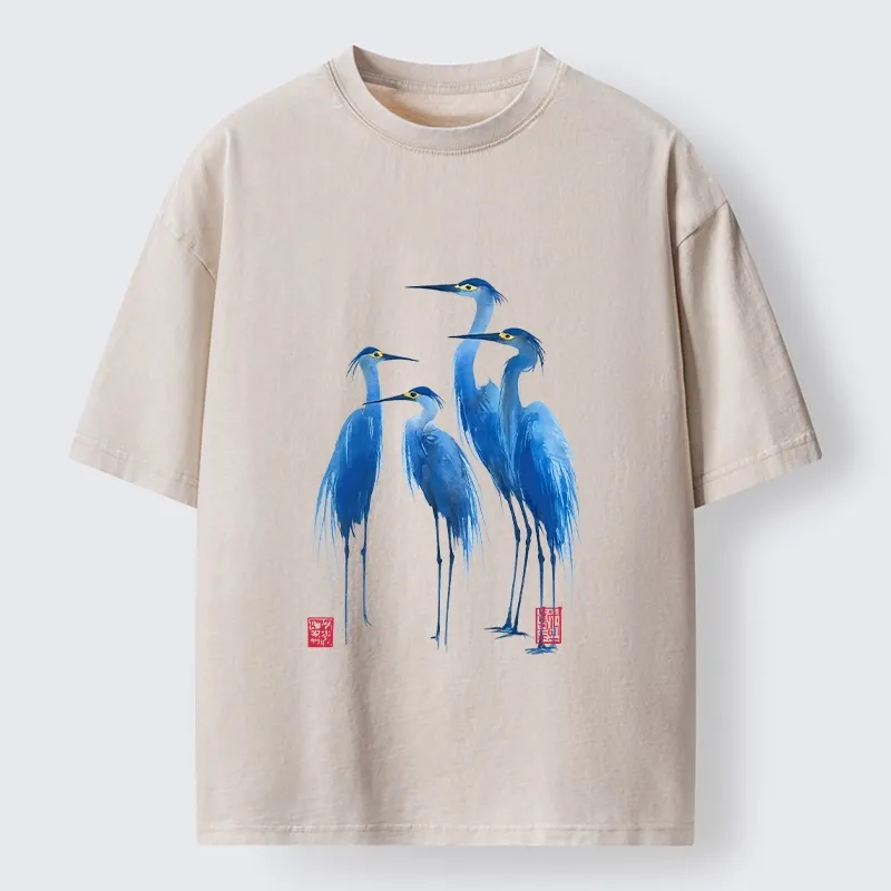 Magmoo Flocks Of Great Blue Herons Washed T-Shirt-Magmoo