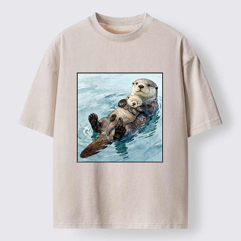 Magmoo Adorable Sea Otters Washed T-Shirt-Magmoo