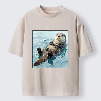 Magmoo Adorable Sea Otters Washed T-Shirt-Magmoo