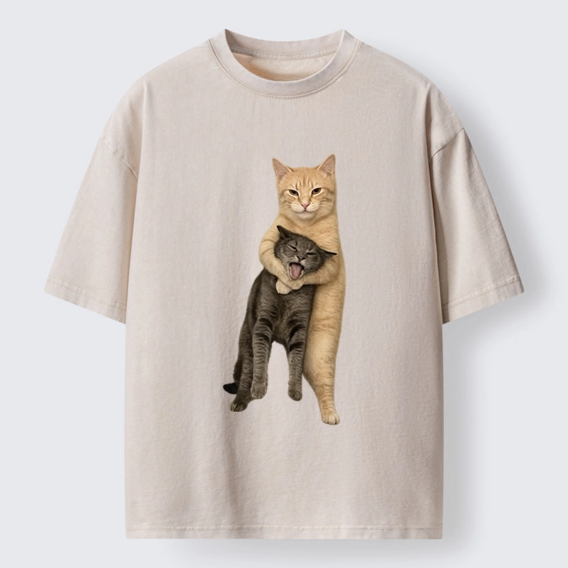 Magmoo Orange Cat’s Tight Embrace Washed T-Shirt-Magmoo