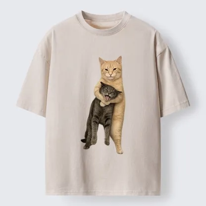 Magmoo Orange Cat’s Tight Embrace Washed T-Shirt-Magmoo