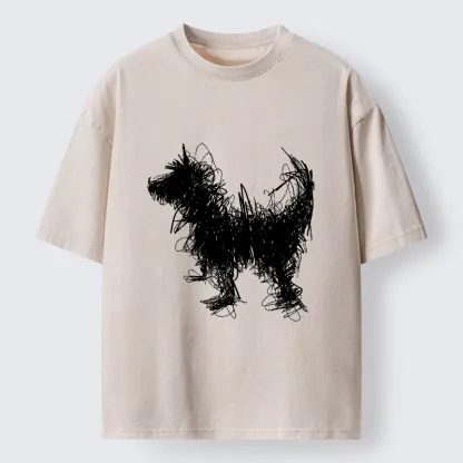 Magmoo Expressive Line Art Of A Dog Washed T-Shirt-Magmoo