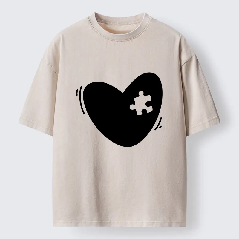 Magmoo Cute Heart Puzzle Washed T-Shirt-Magmoo