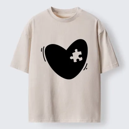 Magmoo Cute Heart Puzzle Washed T-Shirt-Magmoo