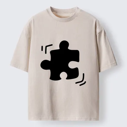 Magmoo Black Puzzle Piece Washed T-Shirt-Magmoo