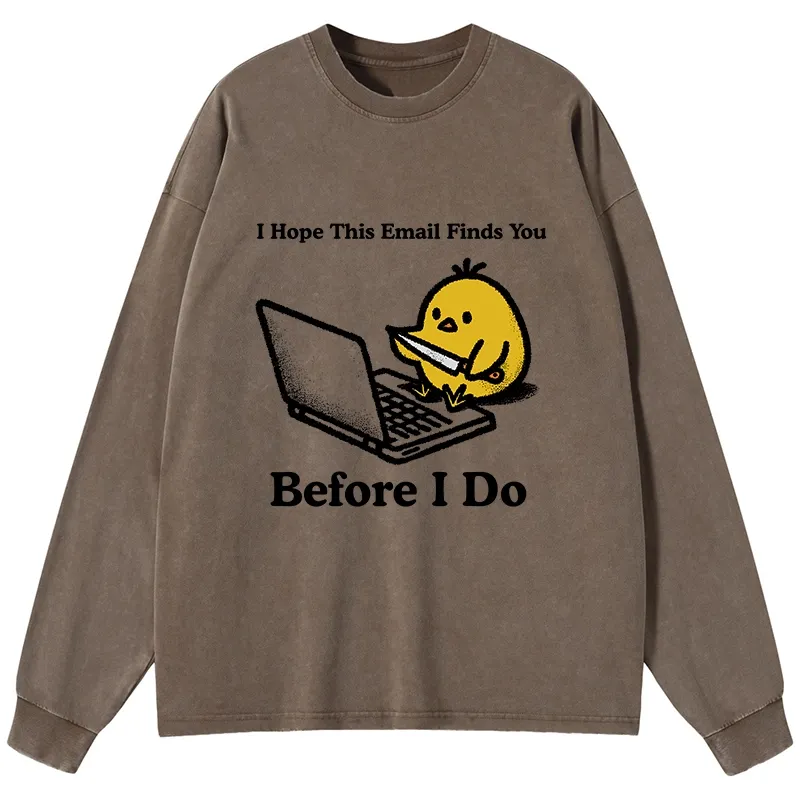 Magmoo Chicken Knife Email Meme Washed Long Sleeve T-Shirt-Magmoo