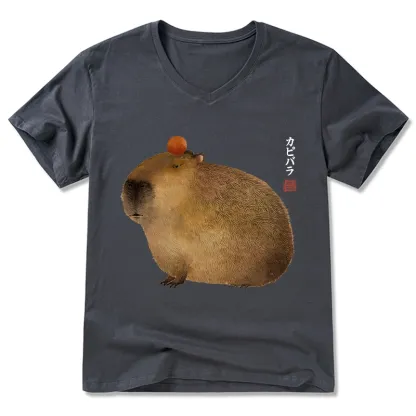 Magmoo Calm Capybara Illustration V-Neck Classic T-Shirt-Magmoo