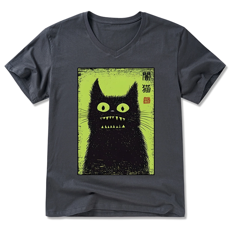 Magmoo Spooky Black Cat Japanese V-Neck Classic T-Shirt-Magmoo