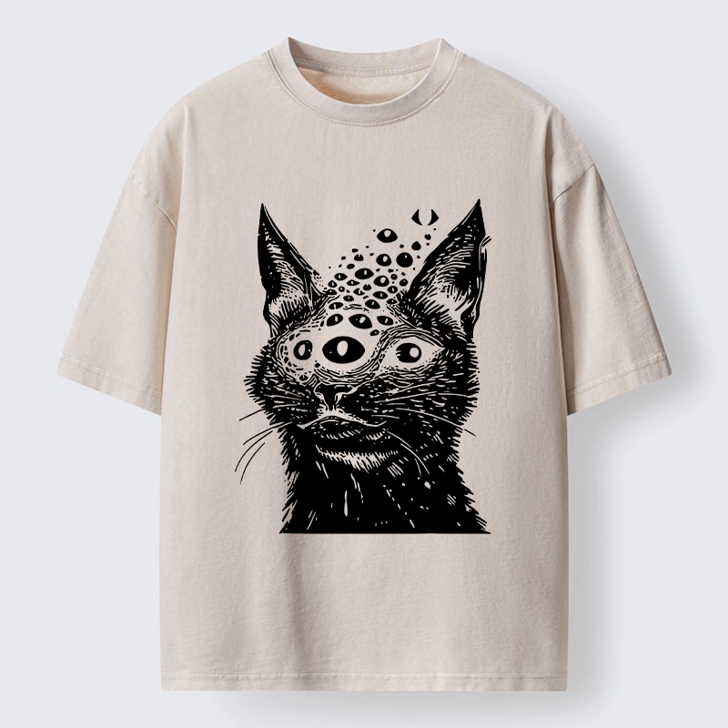 Magmoo Trippy Cat Third Eye Meme Washed T-Shirt