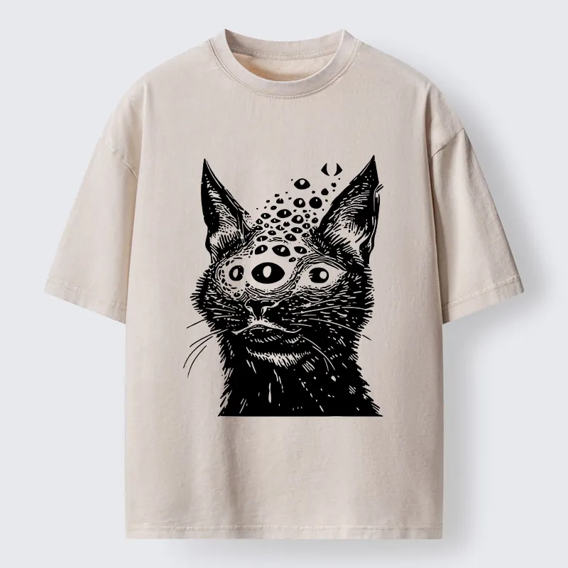 Magmoo Trippy Cat Third Eye Meme Washed T-Shirt