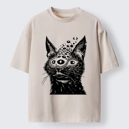 Magmoo Trippy Cat Third Eye Meme Washed T-Shirt