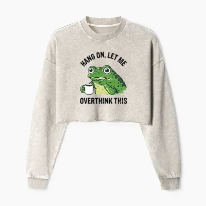 Magmoo Overthinking Frog With Coffee Washed Crop Sweatshirt