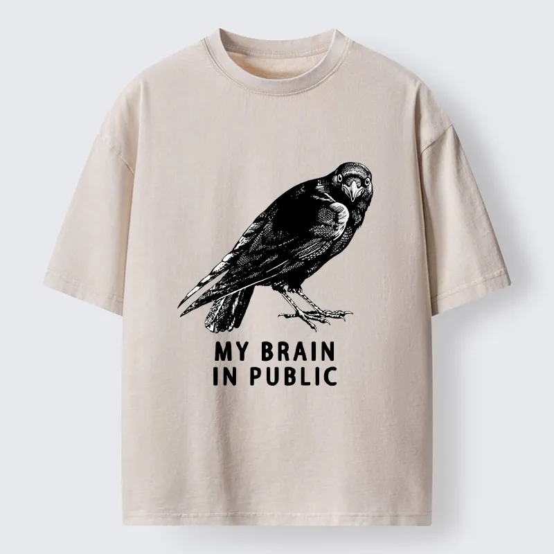 Magmoo Black Crow Public Brain Funny Art Washed T-Shirt