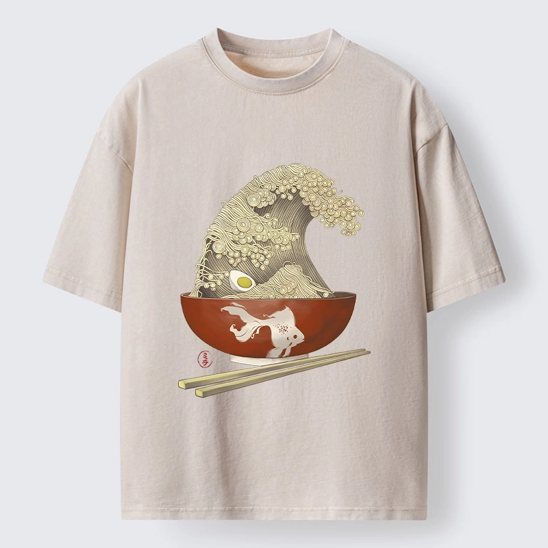 Magmoo Kanagawa Noodle Wave Food Art Washed T-Shirt