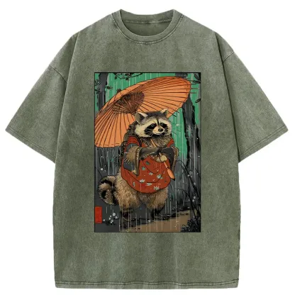 Magmoo Cute Raccoon Japanese Washed T-Shirt