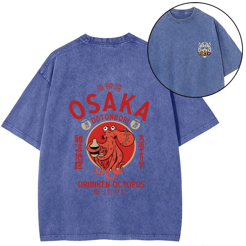 Magmoo Drunken Octopus Japan Front Back Washed T-Shirt