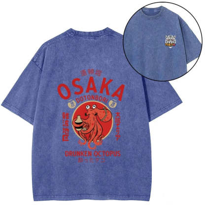Magmoo Drunken Octopus Japan Front Back Washed T-Shirt