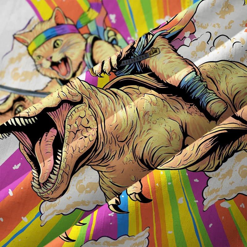Magmoo Rainbow Cat Rides A Dinosaur Aloha Hawaiian Shirt