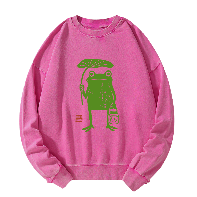 Magmoo Frogs Taking Shelter From The Rain Washed Sweatshirt