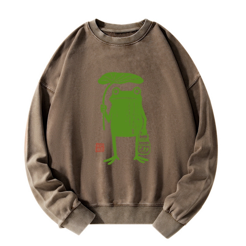 Magmoo Frogs Taking Shelter From The Rain Washed Sweatshirt