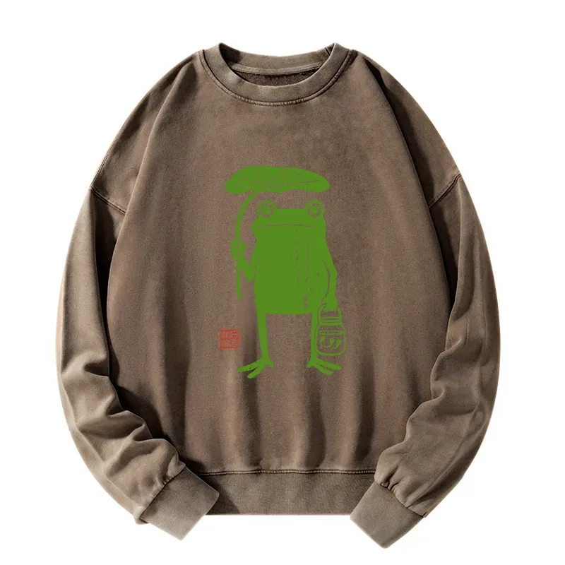 Magmoo Frogs Taking Shelter From The Rain Washed Sweatshirt
