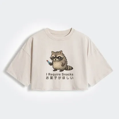 Magmoo Raccoons Need Snacks Funny Women's Washed Crop T-Shirt